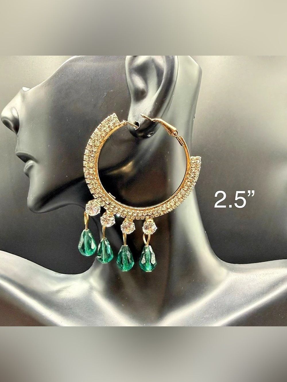 E7. Crystal Hoop Earrings in Gold & Green